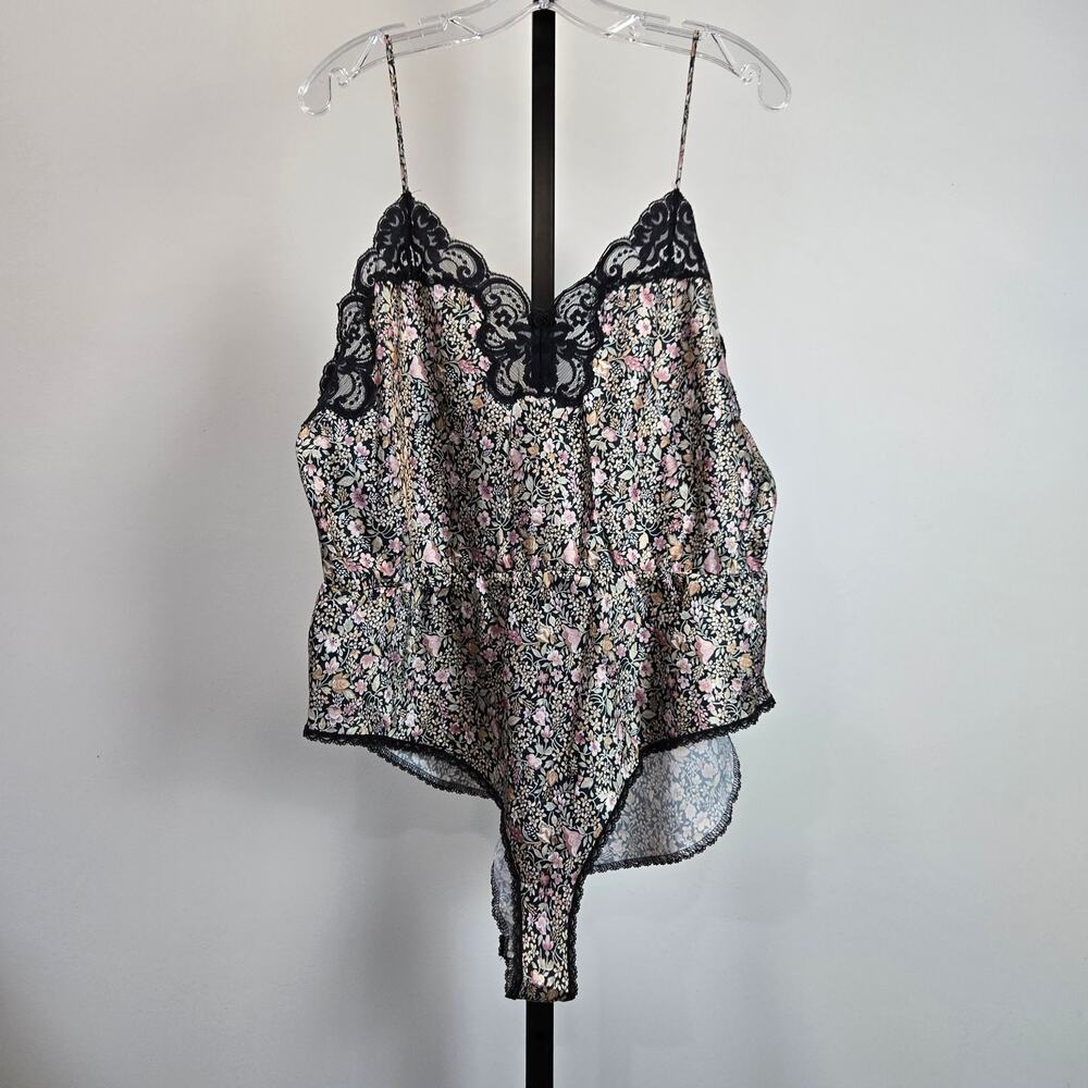 Vintage Lucie Ann II Black‎ Lace Floral Tank Lingerie Body Suit Full Coverage L